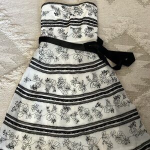 BCBGMaxAzria Strapless Dress with Black Floral on White